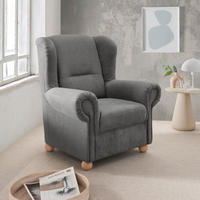 OHRENSESSEL Mikrofaser Graubraun  - Wildeiche/Graubraun, KONVENTIONELL, Holz/Textil (92/102/89cm) - Livetastic