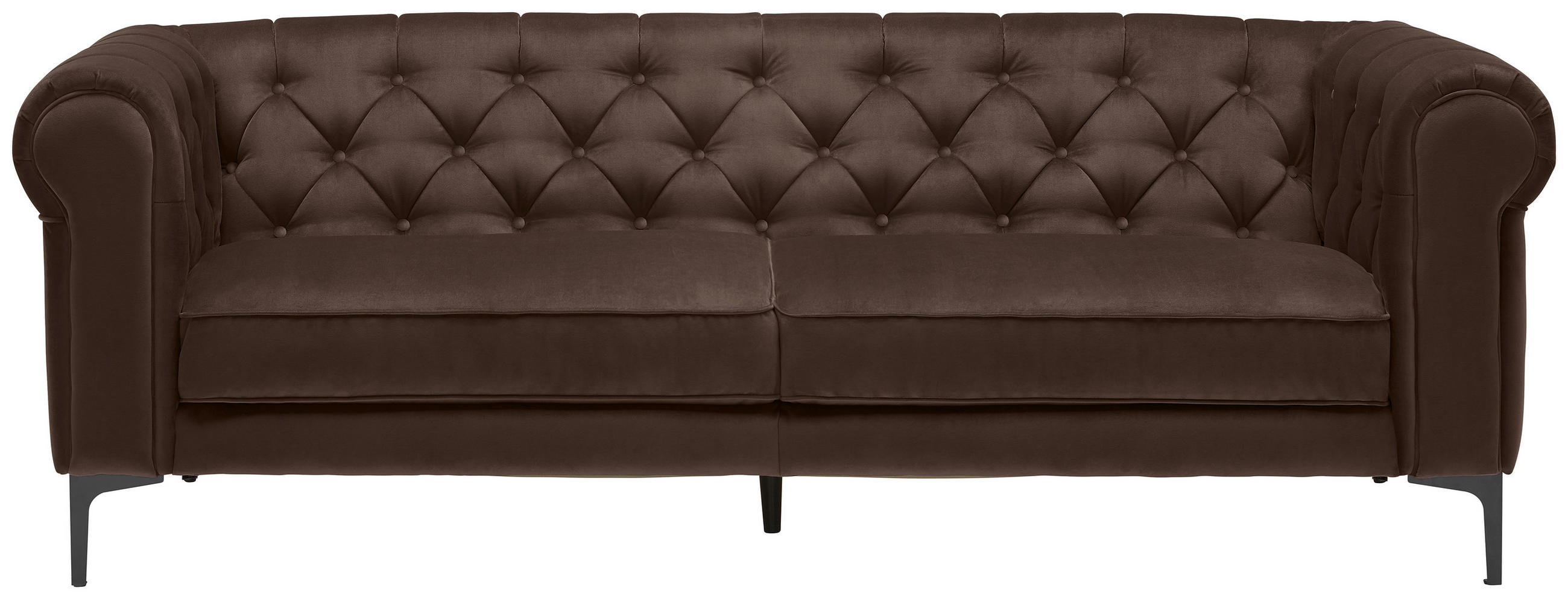 CHESTERFIELD-SOFA Dunkelbraun Samt - Dunkelbraun/Schwarz, Trend, Textil/Metall (220/75/90cm) - Carryhome