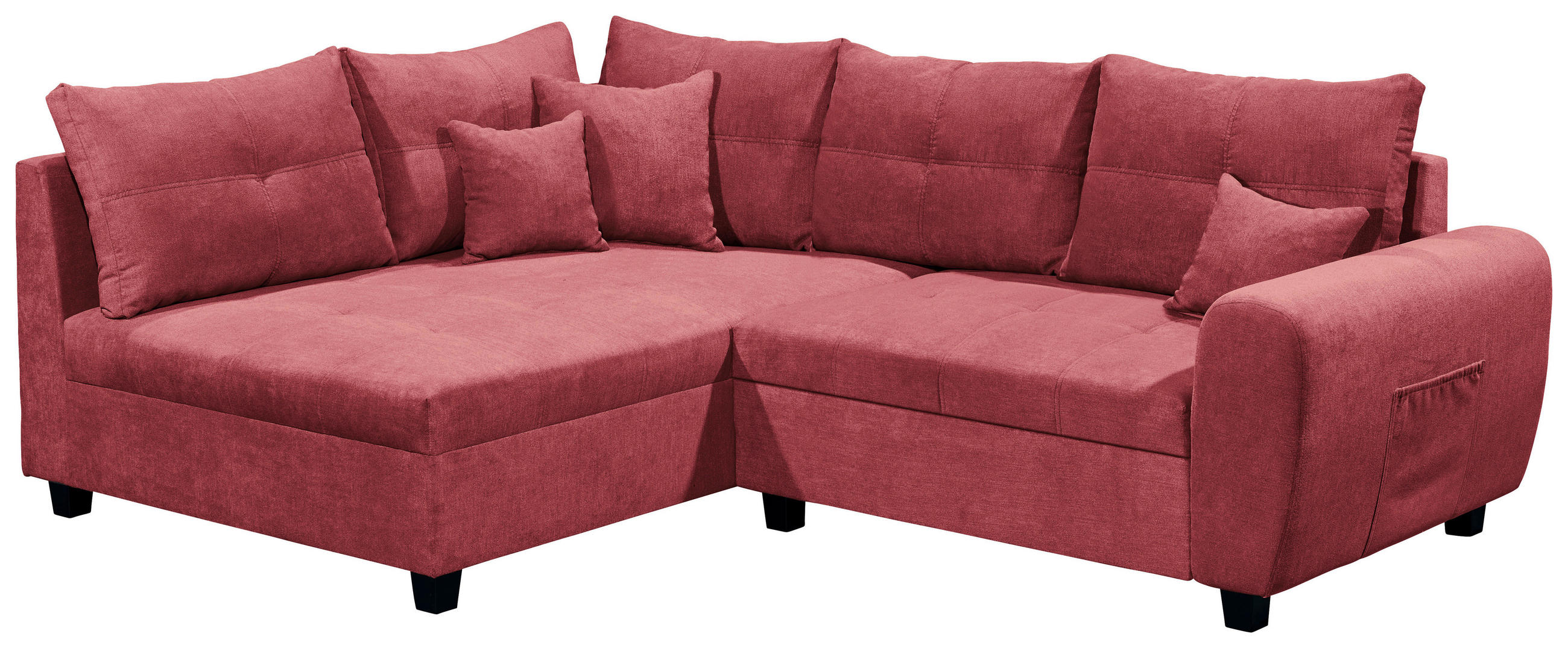 ECKSOFA Beere Mikrovelours  - Beere/Schwarz, Basics, Kunststoff/Textil (176/248cm) - MID.YOU