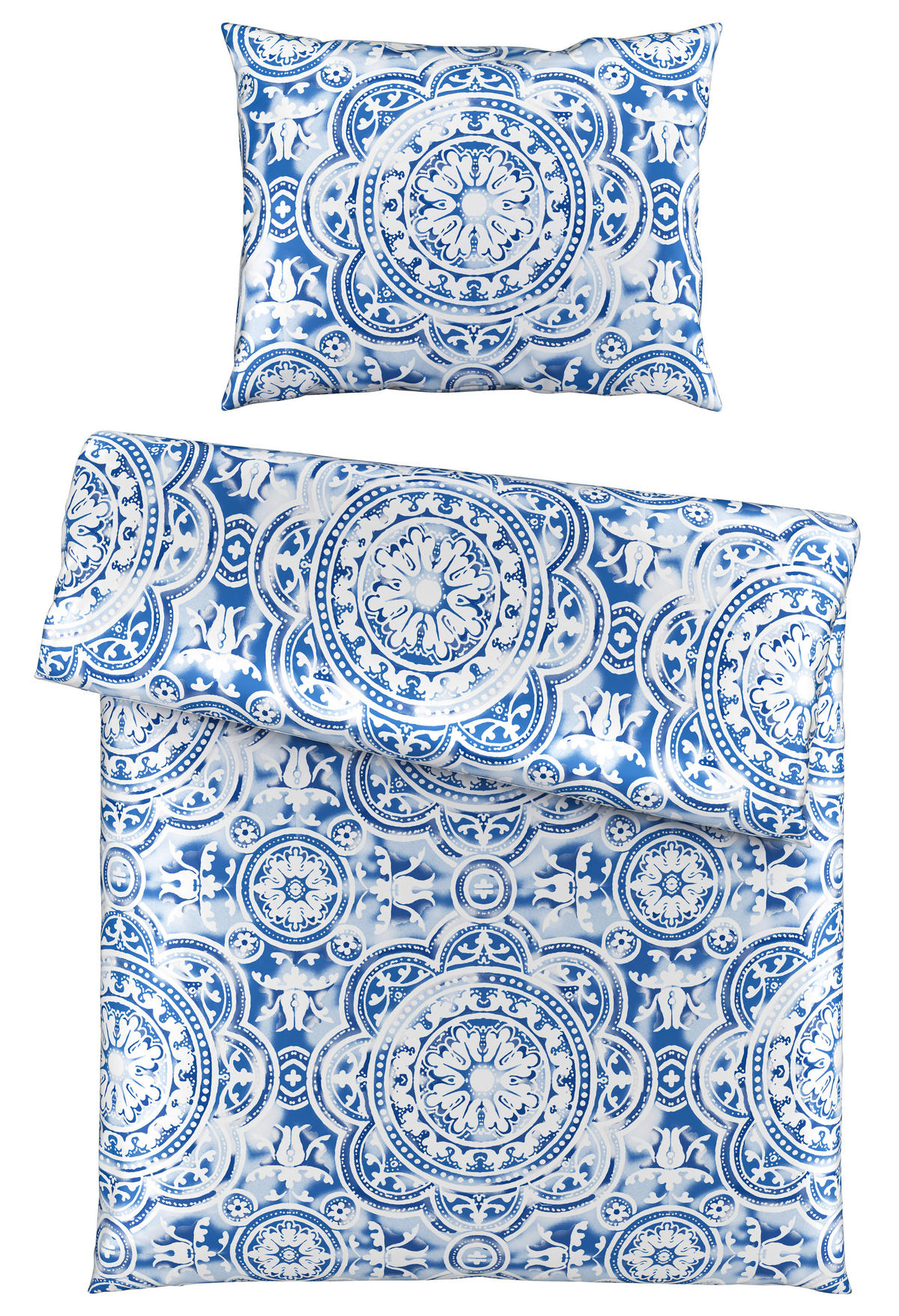 POSTELJINA PORTO 140/200 cm saten bela, tamnoplava  - bela/tamnoplava, Konvencionalno, tekstil (140/200cm) - Esposa
