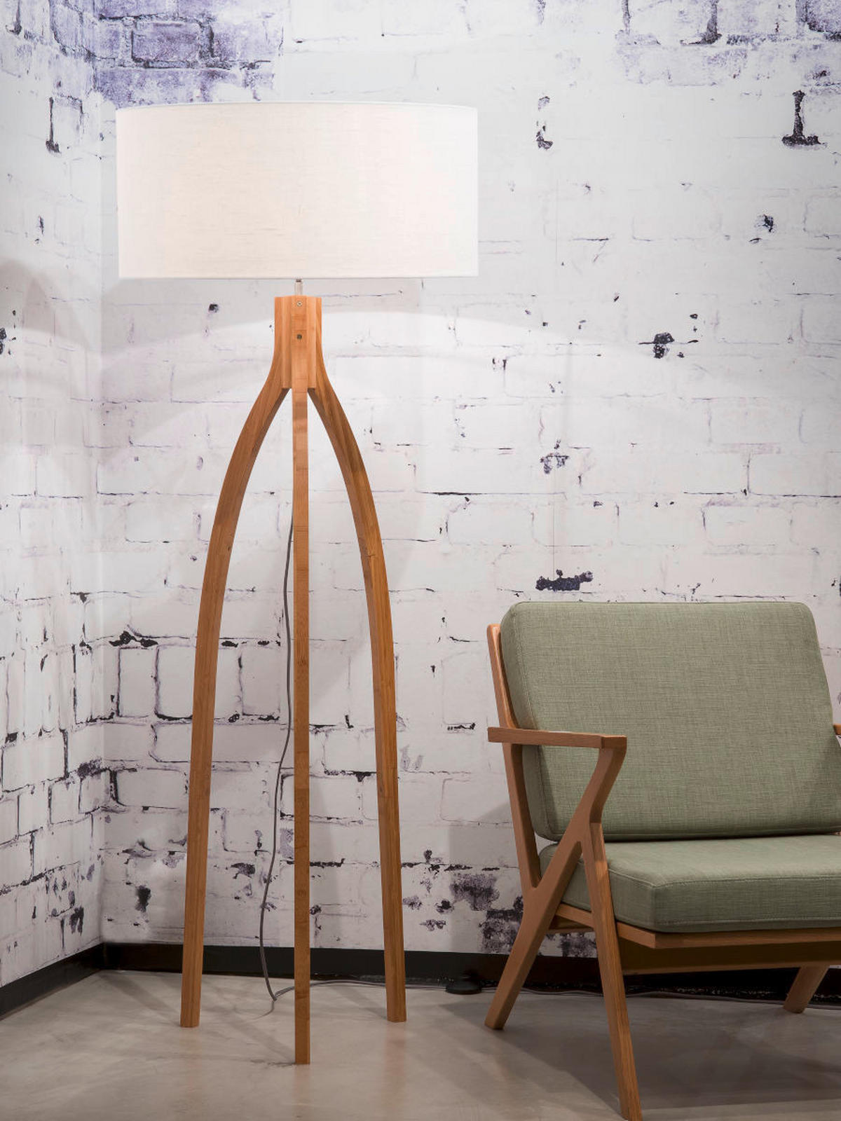 GOLVLAMPA GOOD&MOJO  60/160 cm    - vit/naturfärgad, Trend, trä/textil (60/160cm) - Good & Mojo
