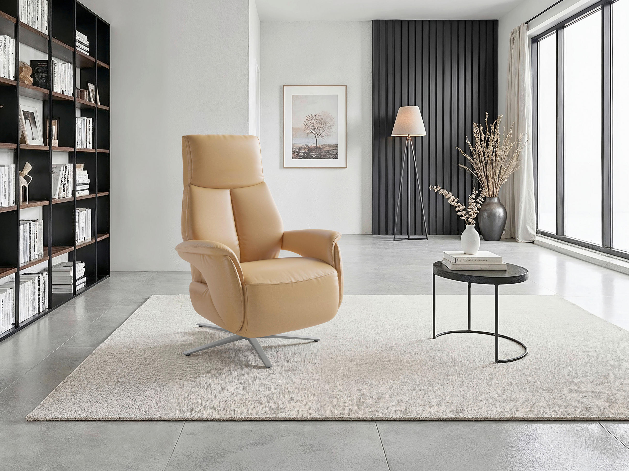 RELAXSESSEL in Leder Cappuccino  - Silberfarben/Cappuccino, Basics, Leder/Metall (75/110/85cm) - Sit & More
