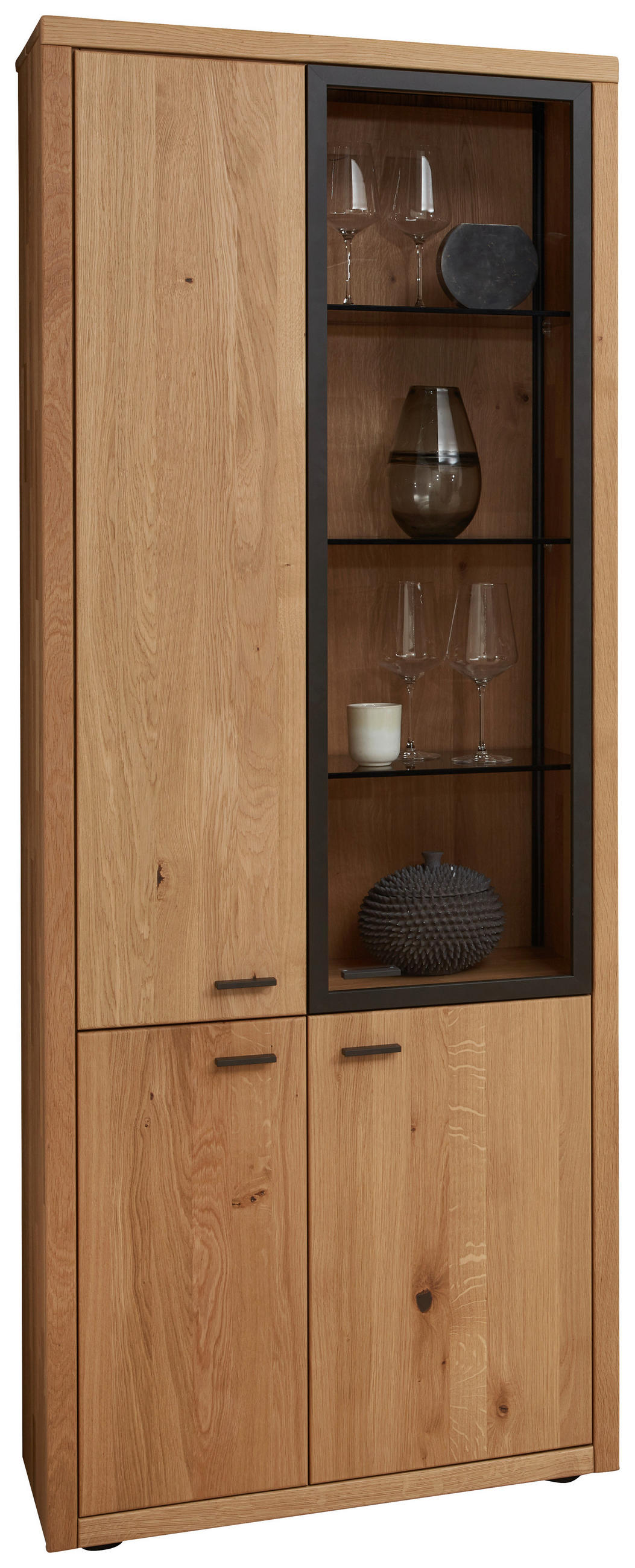 VITRINE  in massiv Wildeiche Eichefarben - Dunkelgrau/Eichefarben, Design, Glas/Holz (78/202/37cm) - Valnatura