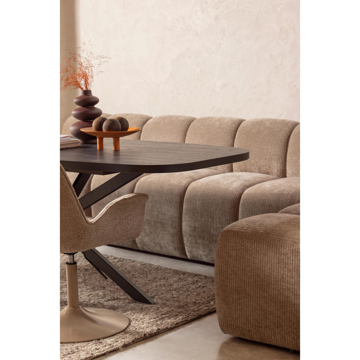 ECKBANK gerippt Sandfarben Kunststoff   - Sandfarben/Schwarz, MODERN, Kunststoff/Textil (83/83/83cm) - Livetastic