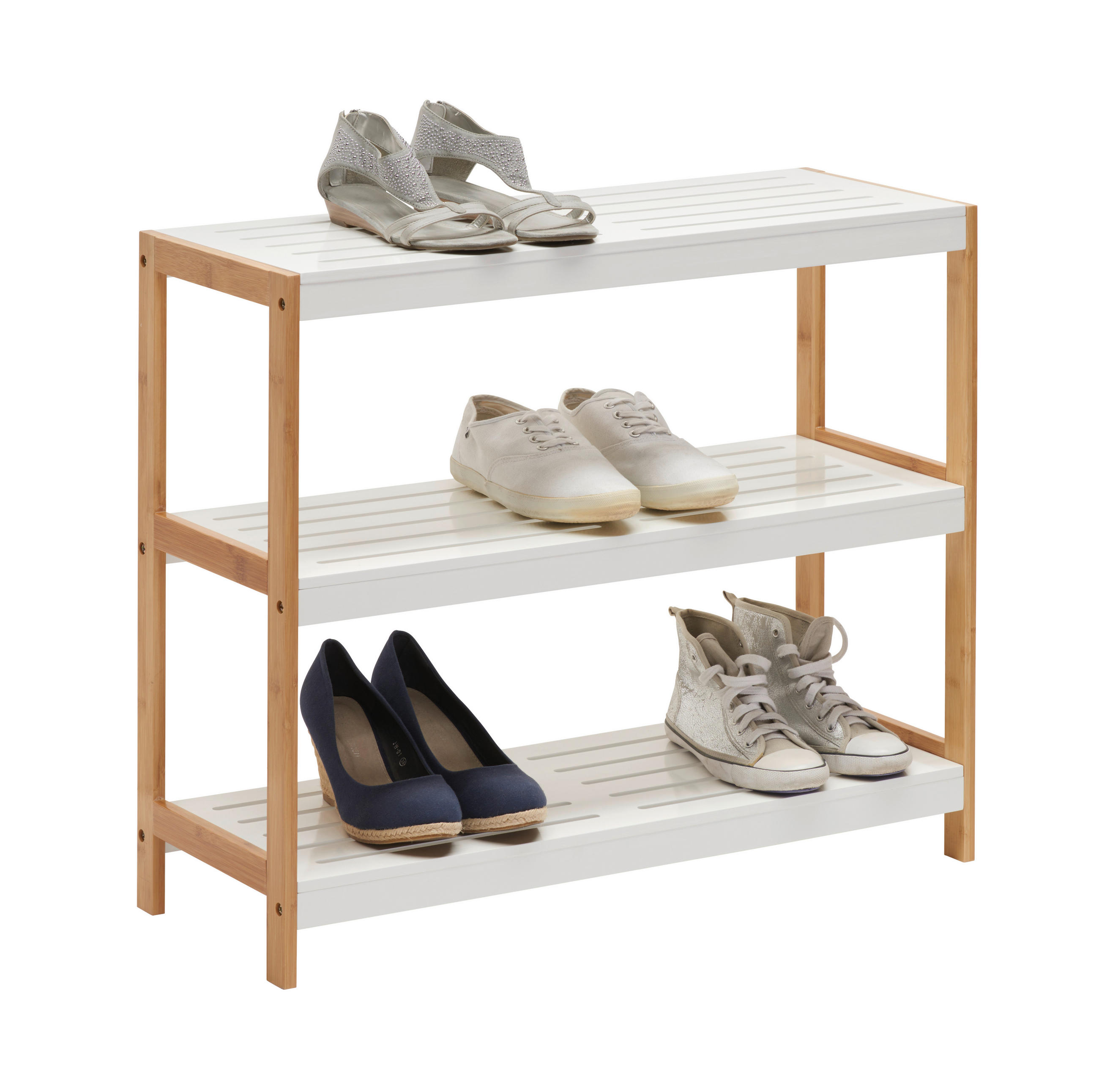 E-shop Xora REGÁL NA TOPÁNKY, hnedá, biela, bambus, 70/58,5/26 cm