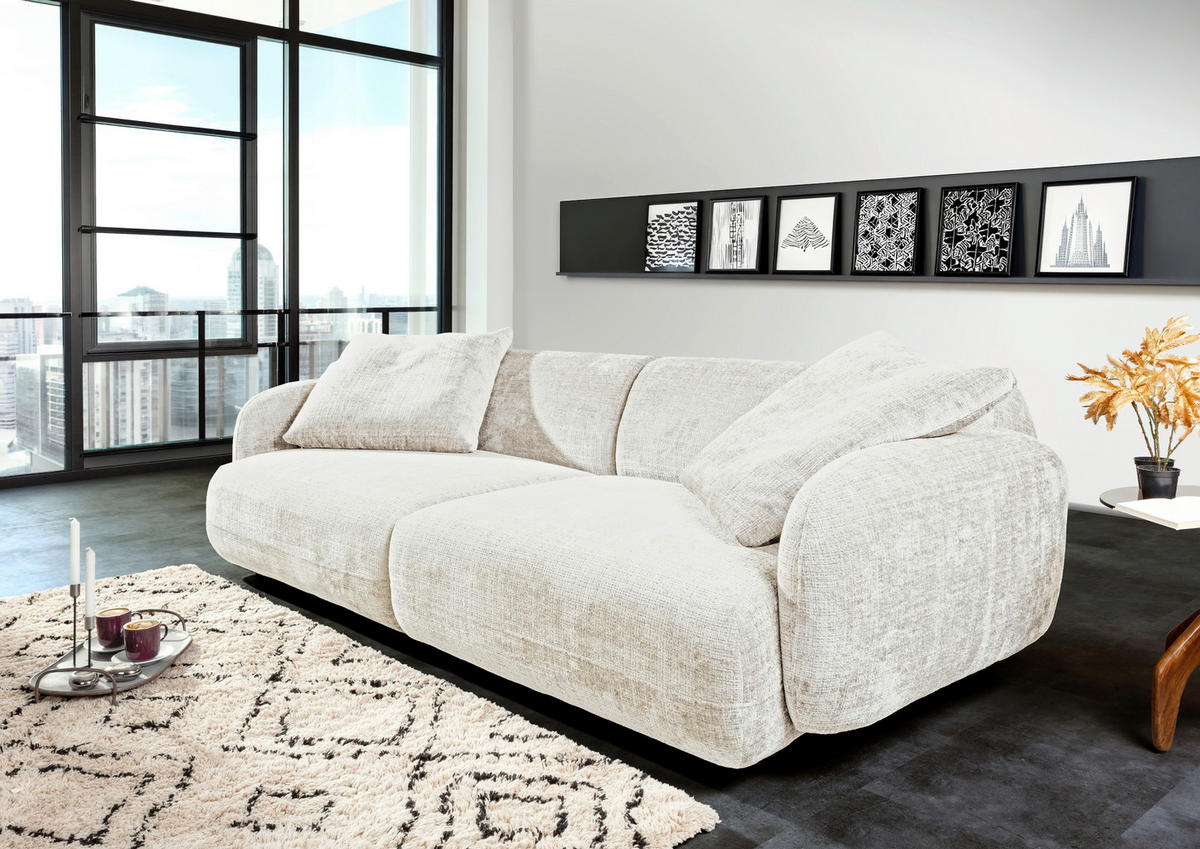 BIGSOFA Chenille Creme  - Creme/Schwarz, MODERN, Kunststoff/Textil (270/112/125cm) - Carryhome