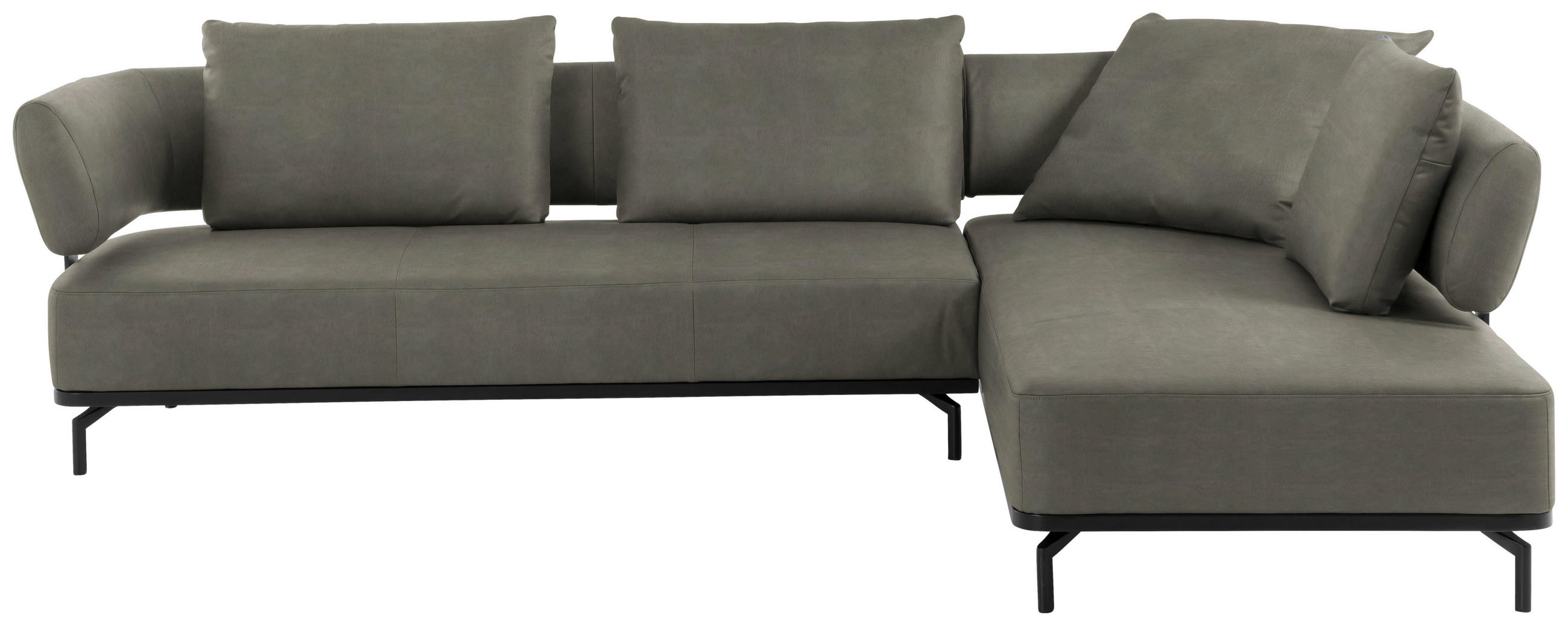ECKSOFA Grau Echtleder  - Schwarz/Grau, Design, Leder/Metall (302/237cm) - Dieter Knoll
