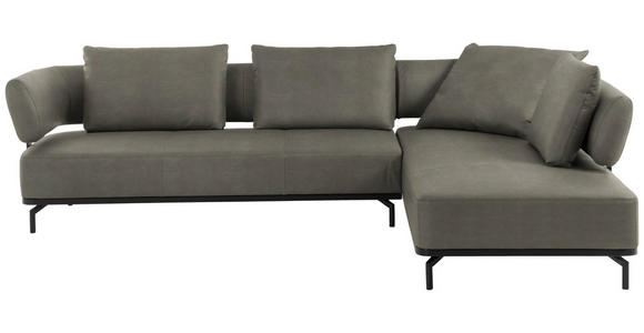 ECKSOFA in Echtleder Grau  - Schwarz/Grau, Design, Leder/Metall (302/237cm) - Dieter Knoll