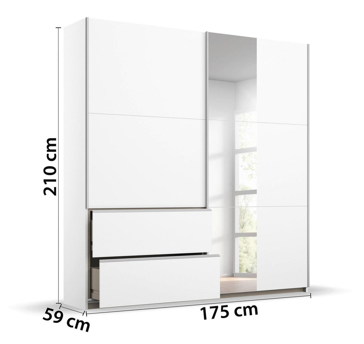 SCHIEBETÜRENSCHRANK 175/210/59 cm 2-türig Weiß  - Alufarben/Weiß, Design, Holzwerkstoff/Metall (175/210/59cm) - Rauch Möbel