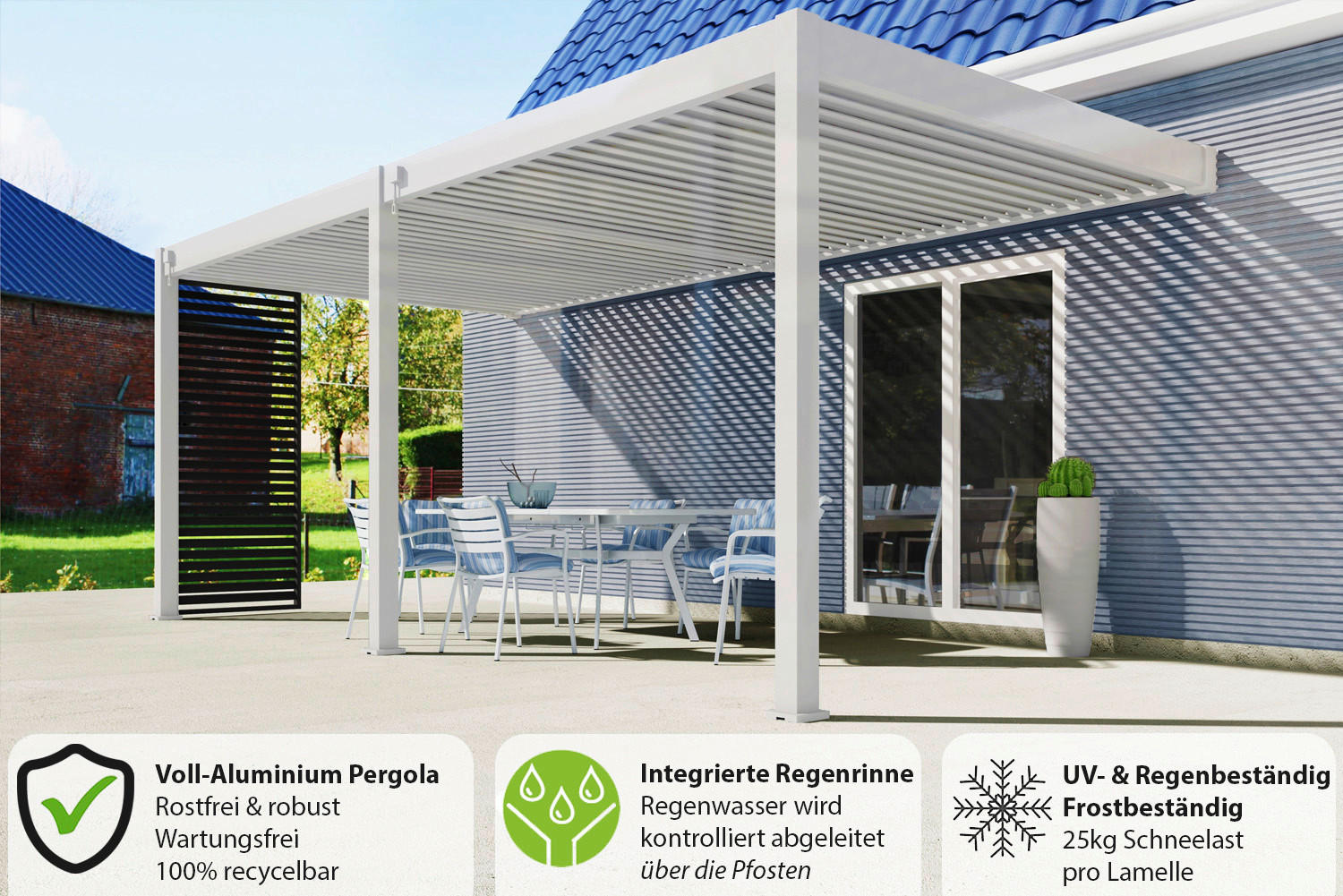 PERGOLA 600/266/400 cm Aluminium  - Weiß, Basics, Metall (600/266/400cm) - Gardenson