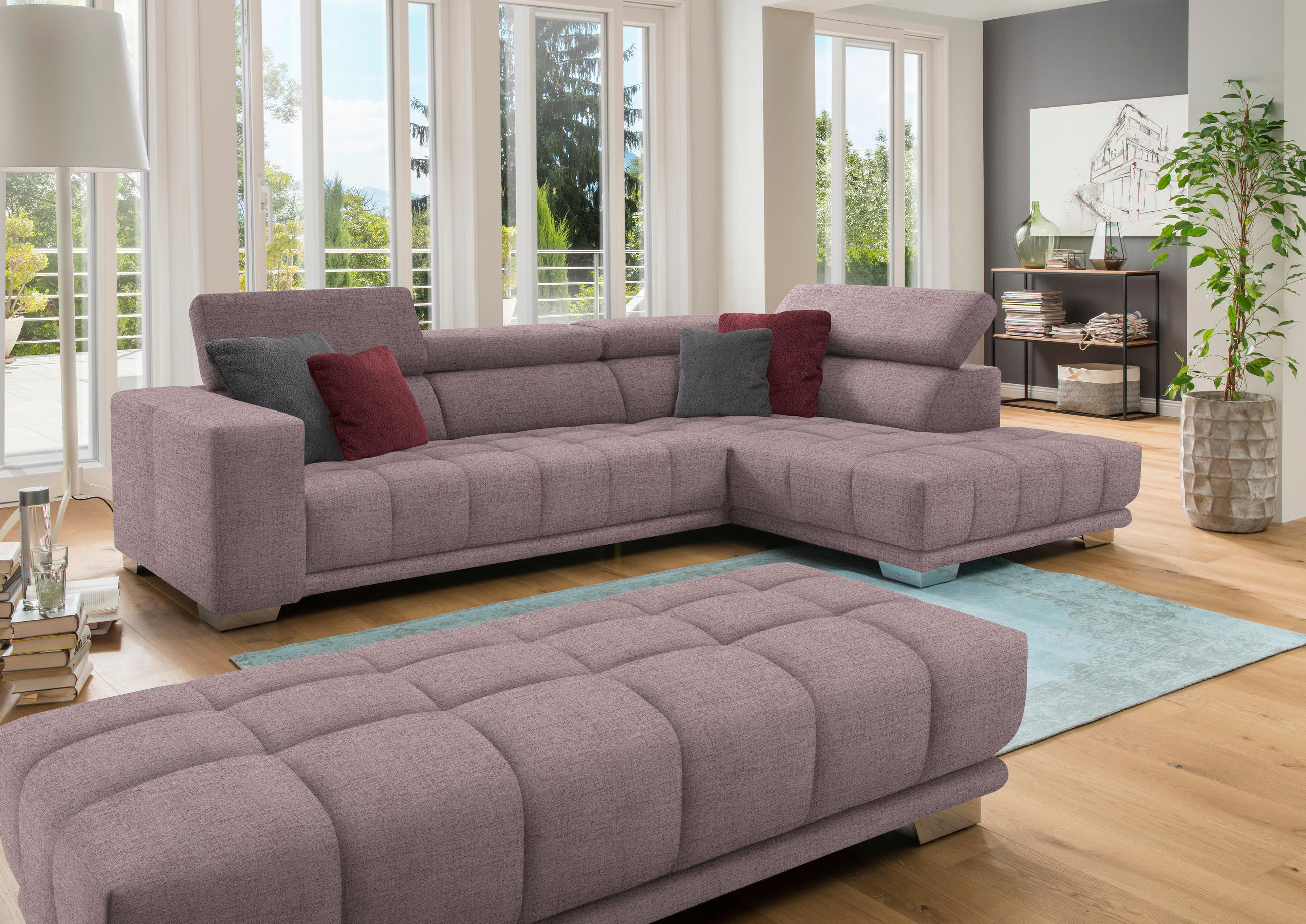ECKSOFA in Chenille Altrosa  - Chromfarben/Altrosa, Design, Textil (301/207cm) - Xora