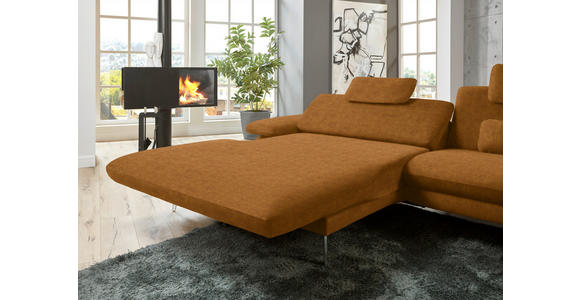 ECKSOFA in Velours Cognac 184/284 cm - Cognac/Schwarz, Design, Textil/Metall (184/284cm) - Dieter Knoll