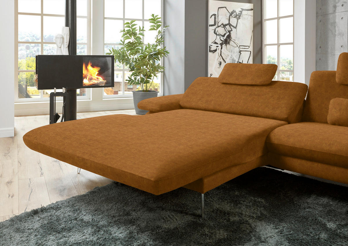 ECKSOFA in Velours Cognac  - Cognac/Schwarz, Design, Textil/Metall (184/284cm) - Dieter Knoll