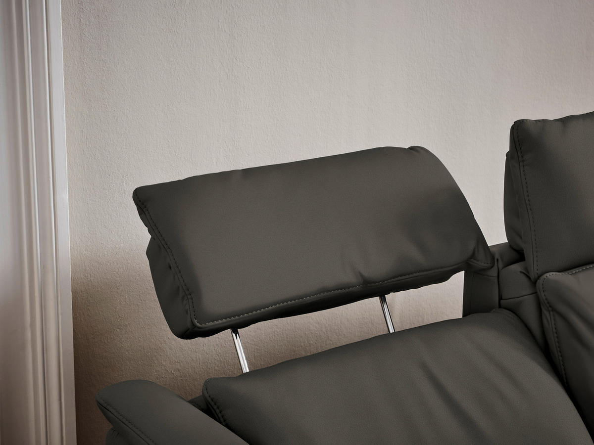 TRAPEZSOFA in Echtleder Dunkelgrau  - Dunkelgrau/Schwarz, KONVENTIONELL, Leder/Metall (221/103/95cm) - Dieter Knoll
