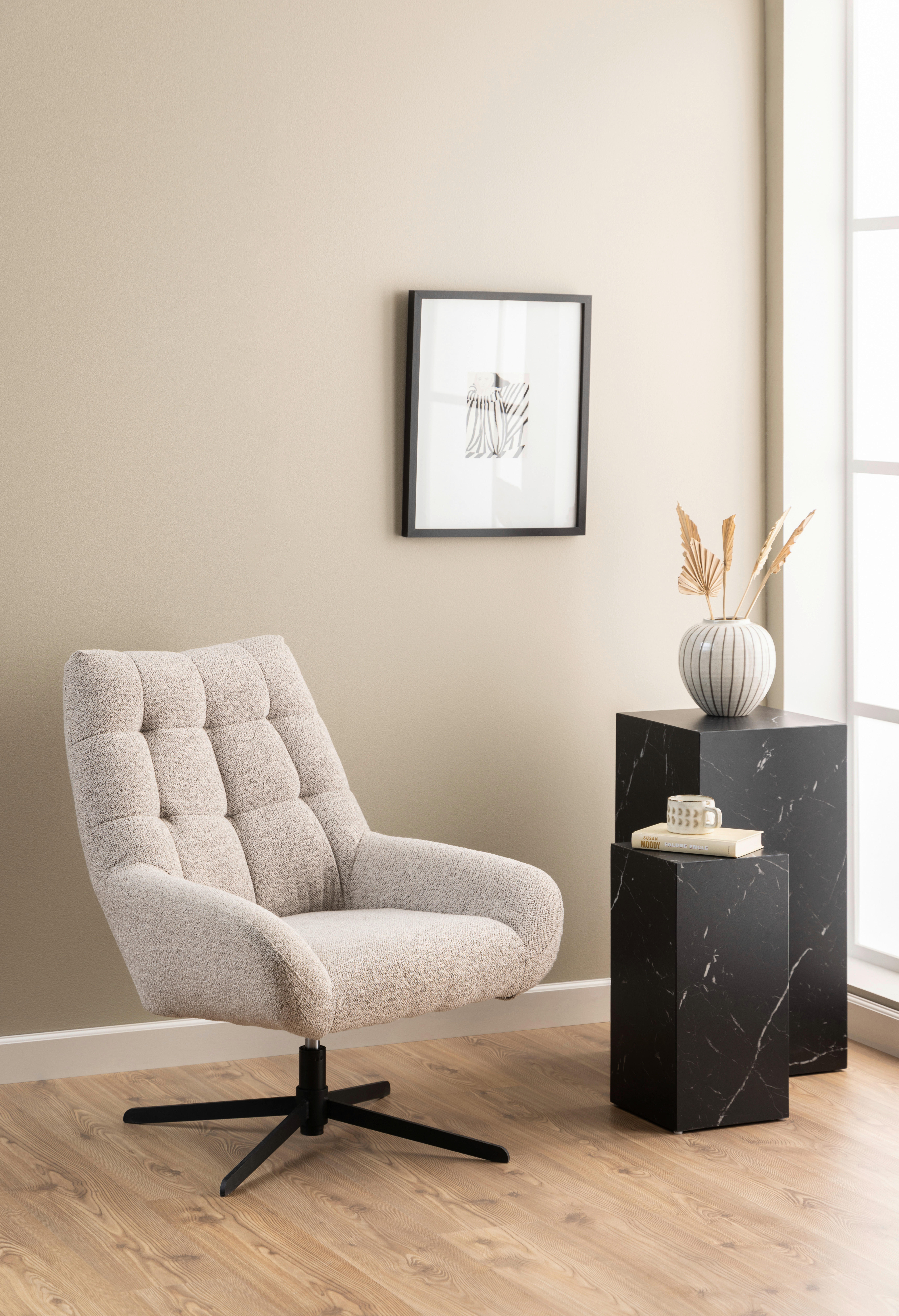SESSEL in Webstoff Beige  - Beige/Schwarz, Konventionell, Textil/Metall (73/88/82cm) - Livetastic
