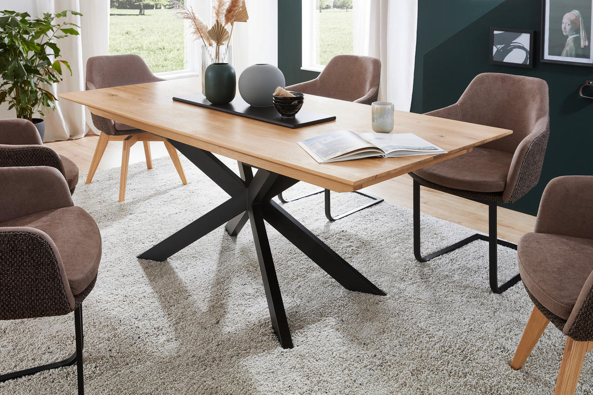 ESSTISCH in Holz 200/90/76 cm  - Eichefarben/Schwarz, Design, Holz/Metall (200/90/76cm) - Linea Natura