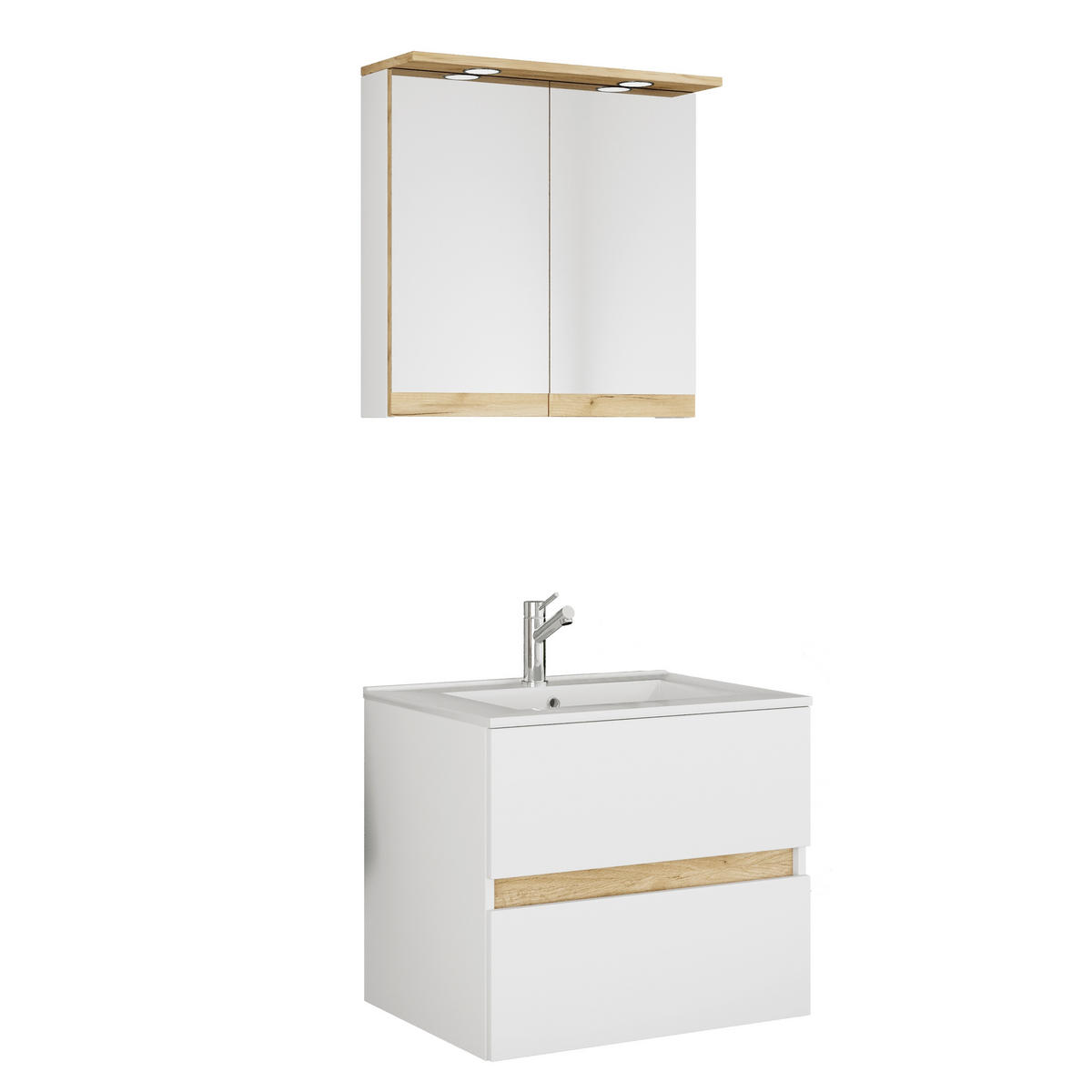 BADEZIMMER 3-teilig 61 cm  - Honigeiche/Weiss, Trend, Keramik/Holzwerkstoff (61cm) - MID.YOU