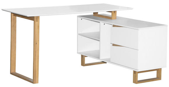 ECKSCHREIBTISCH 140/120/75 cm  in Weiß, Eichefarben  - Eichefarben/Weiß, MODERN, Holz/Holzwerkstoff (140/120/75cm) - Venda