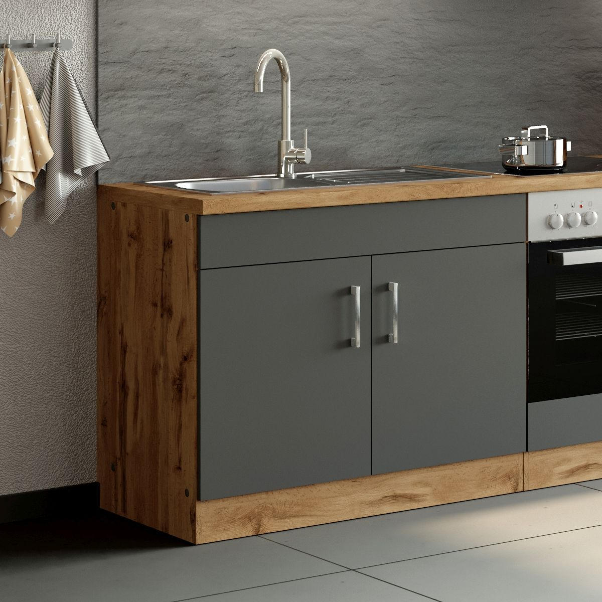 SPÜLENUNTERSCHRANK 100/85/60 cm  in Anthrazit  - Chromfarben/Anthrazit, Modern, Holzwerkstoff/Metall (100/85/60cm) - Held