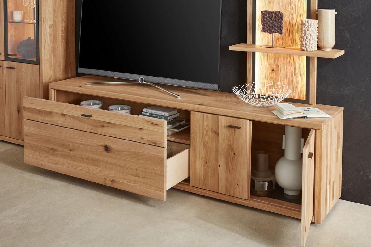 WOHNWAND  in Eichefarben 301/202/45 cm  - Dunkelgrau/Eichefarben, Design, Glas/Holz (301/202/45cm) - Valnatura