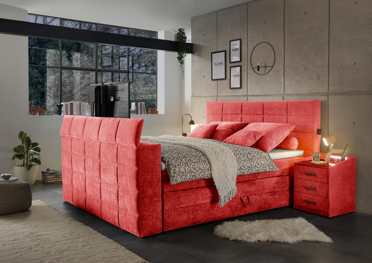 BOXSPRING-ÁGY 180/200 cm  piros  - piros, Konventionell, textil (180/200cm) - Carryhome