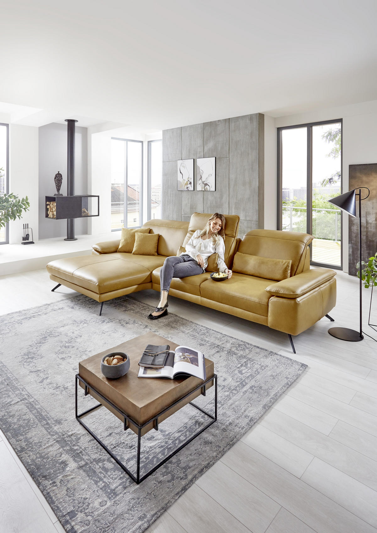ECKSOFA in Echtleder Hellbraun  328/193 cm  - Hellbraun/Schwarz, Design, Leder/Metall (328/193cm) - Dieter Knoll