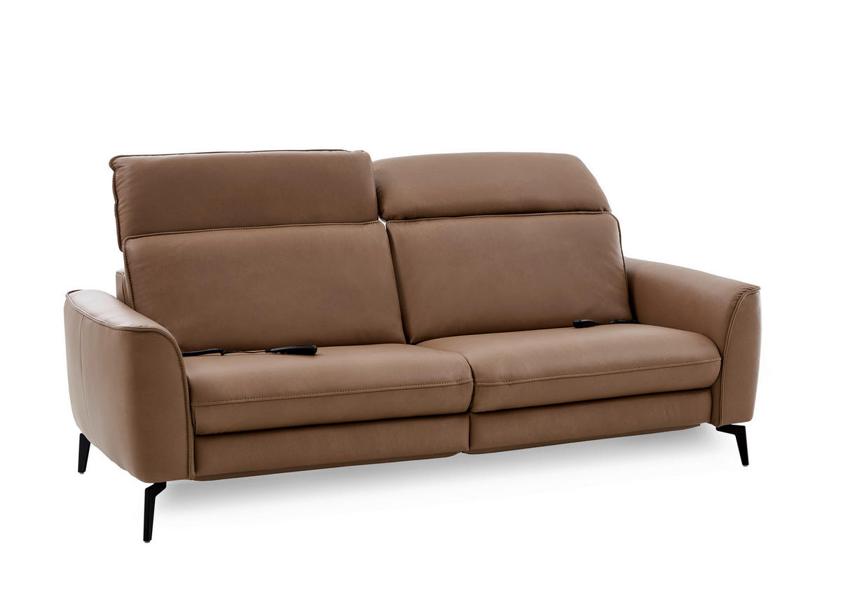 3-SITZER-SOFA in Echtleder Haselnussfarben  - Schwarz/Haselnussfarben, Natur, Leder/Metall (222/81/110cm) - Valdera