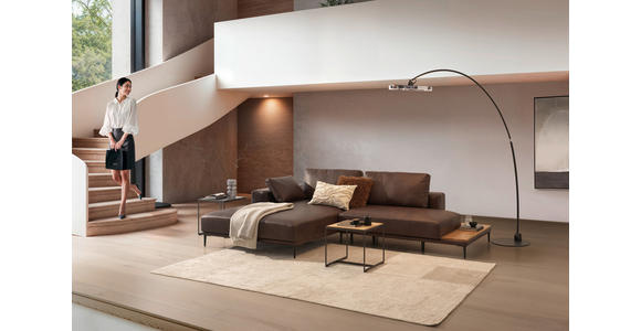 ECKSOFA in Echtleder Dunkelbraun 201/304 cm - Dunkelbraun/Schwarz, Design, Leder/Metall (201/304cm) - Emilio Belluti