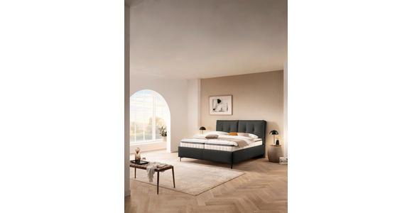 POLSTERBETT Matratze, Lattenrost, Topper Anthrazit 160/200 cm  - Anthrazit/Schwarz, KONVENTIONELL, Leder/Holz (160/200cm) - Novel