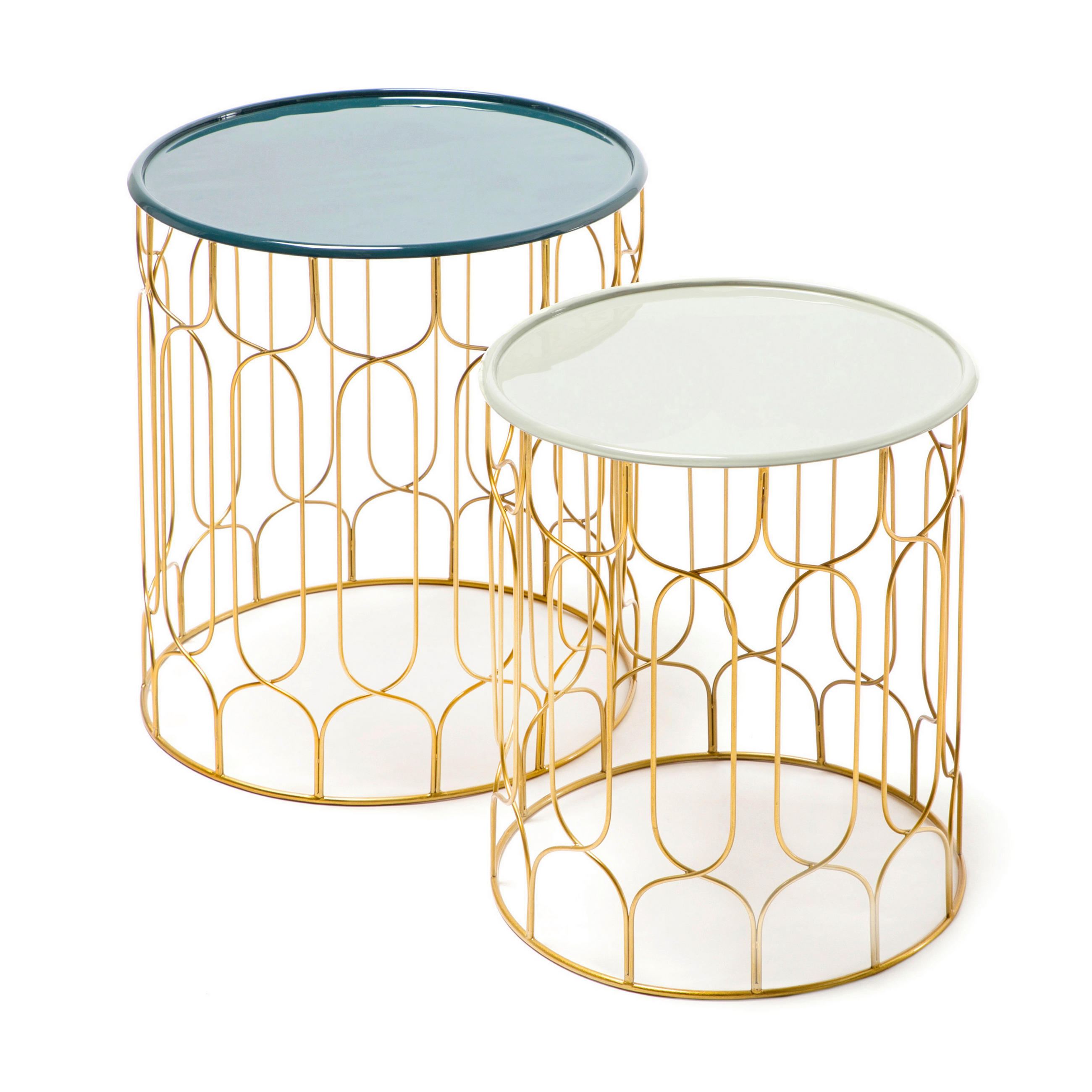 BEISTELLTISCHSET rund Türkis, Goldfarben, Mintgrün  - Türkis/Goldfarben, Design, Metall (38 / 43/38/43/44 / 49cm) - Kayoom