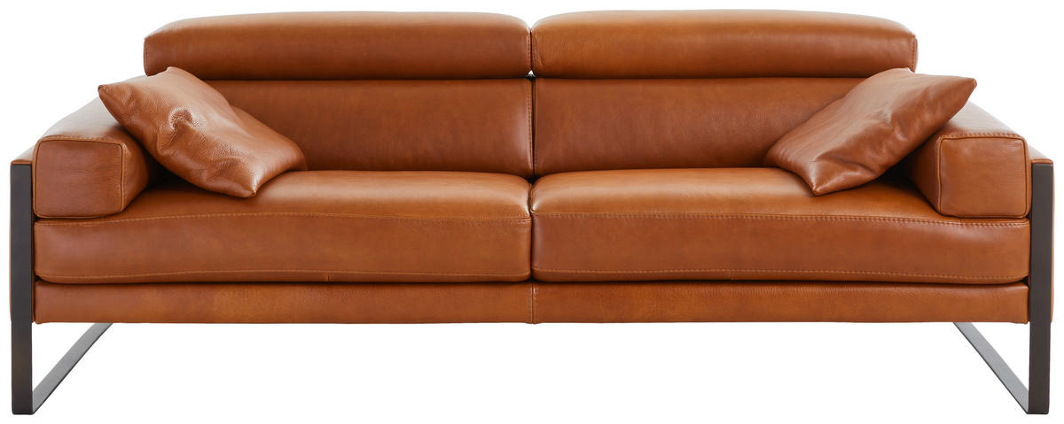 3-SITZER-SOFA CAL 808 ROMEO in Echtleder Dunkelbraun  - Dunkelbraun, Design, Leder/Metall (222/67/105cm)