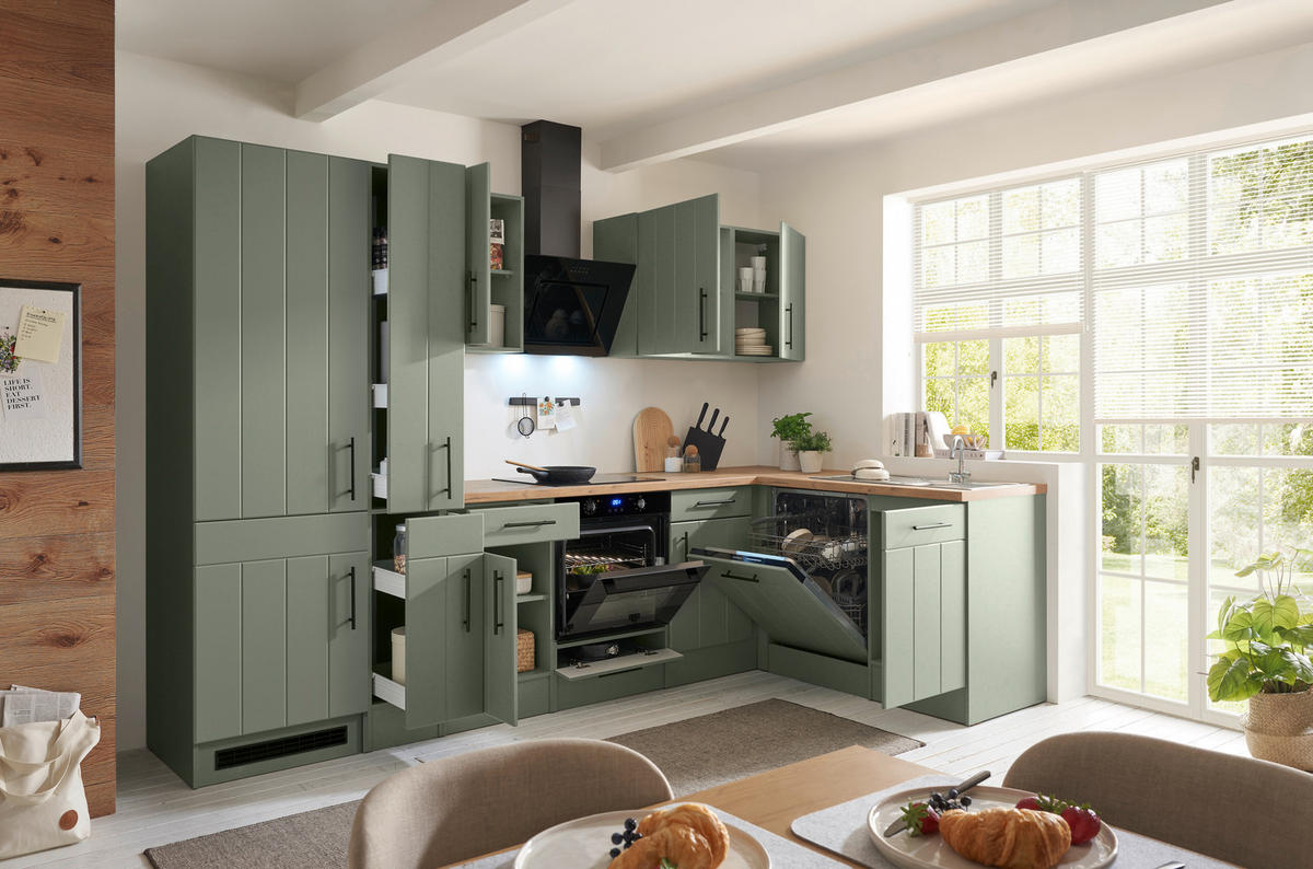 ECKKÜCHE 310/172 cm  in Wildeiche, Schilfgrün  - Schilfgrün/Wildeiche, Trend, Holzwerkstoff/Metall (310/172cm) - Respekta