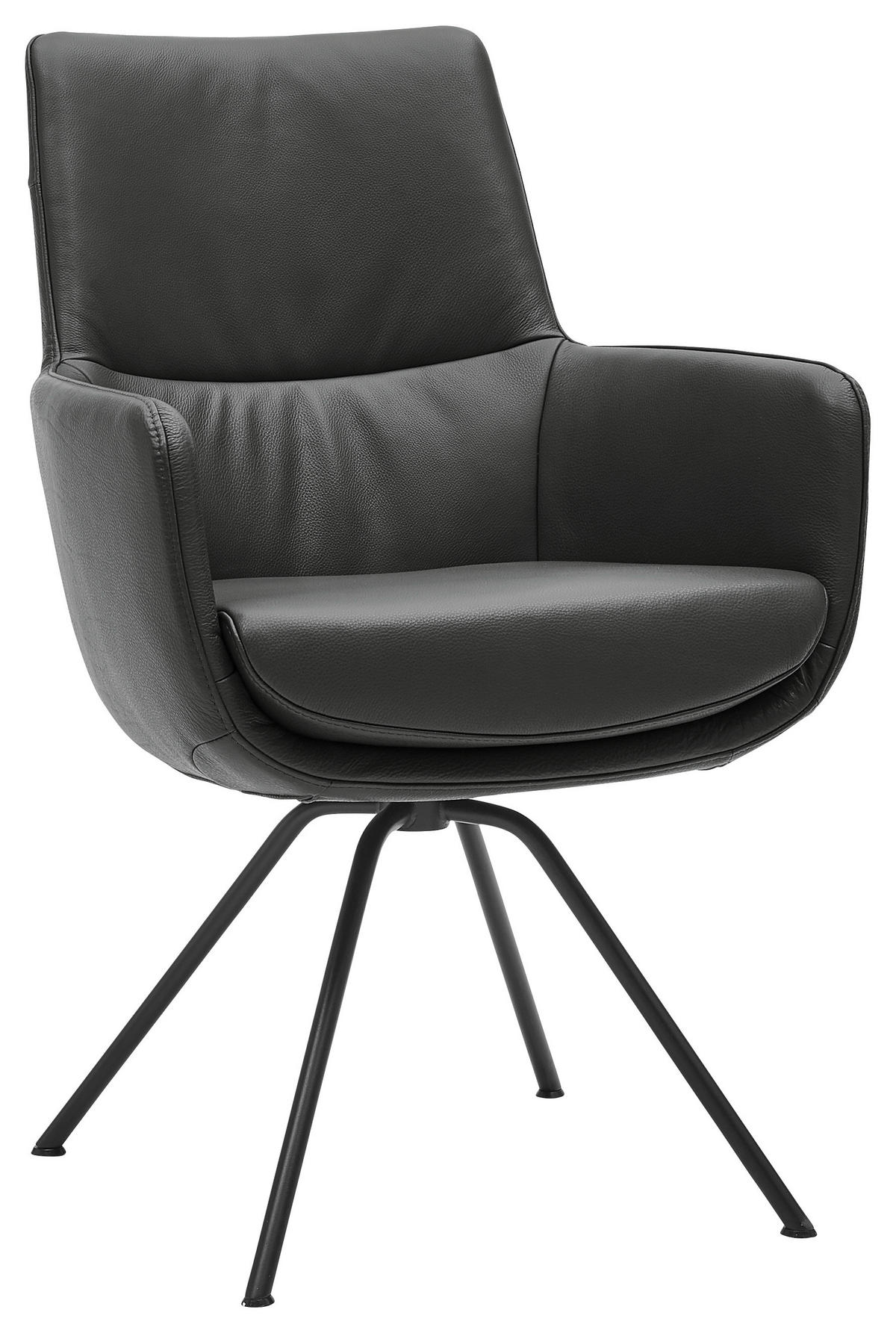ARMLEHNSTUHL  in Stahl Echtleder pigmentiert  - Schwarz, Design, Leder/Metall (60/90/61cm) - Dieter Knoll