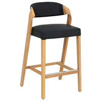 BARHOCKER in Holz, Leder Schwarz, Wildeiche  - Wildeiche/Schwarz, Natur, Leder/Holz (51/93/49cm) - Voglauer