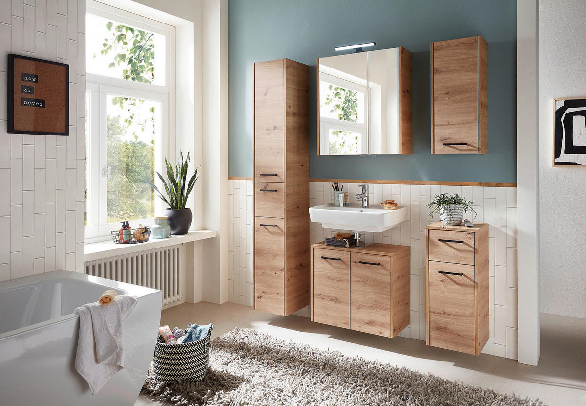 WASCHBECKENUNTERSCHRANK 60/53/33 cm  - Eichefarben/Schwarz, Design, Holzwerkstoff/Metall (60/53/33cm) - Xora