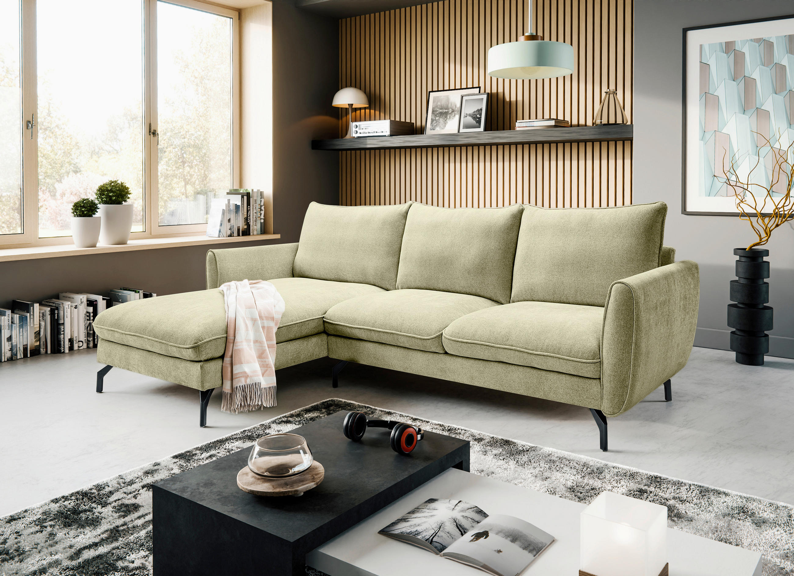 ECKSOFA TORONTO Grün Webstoff  - Schwarz/Grün, Basics, Textil/Metall (259/165cm) - MID.YOU