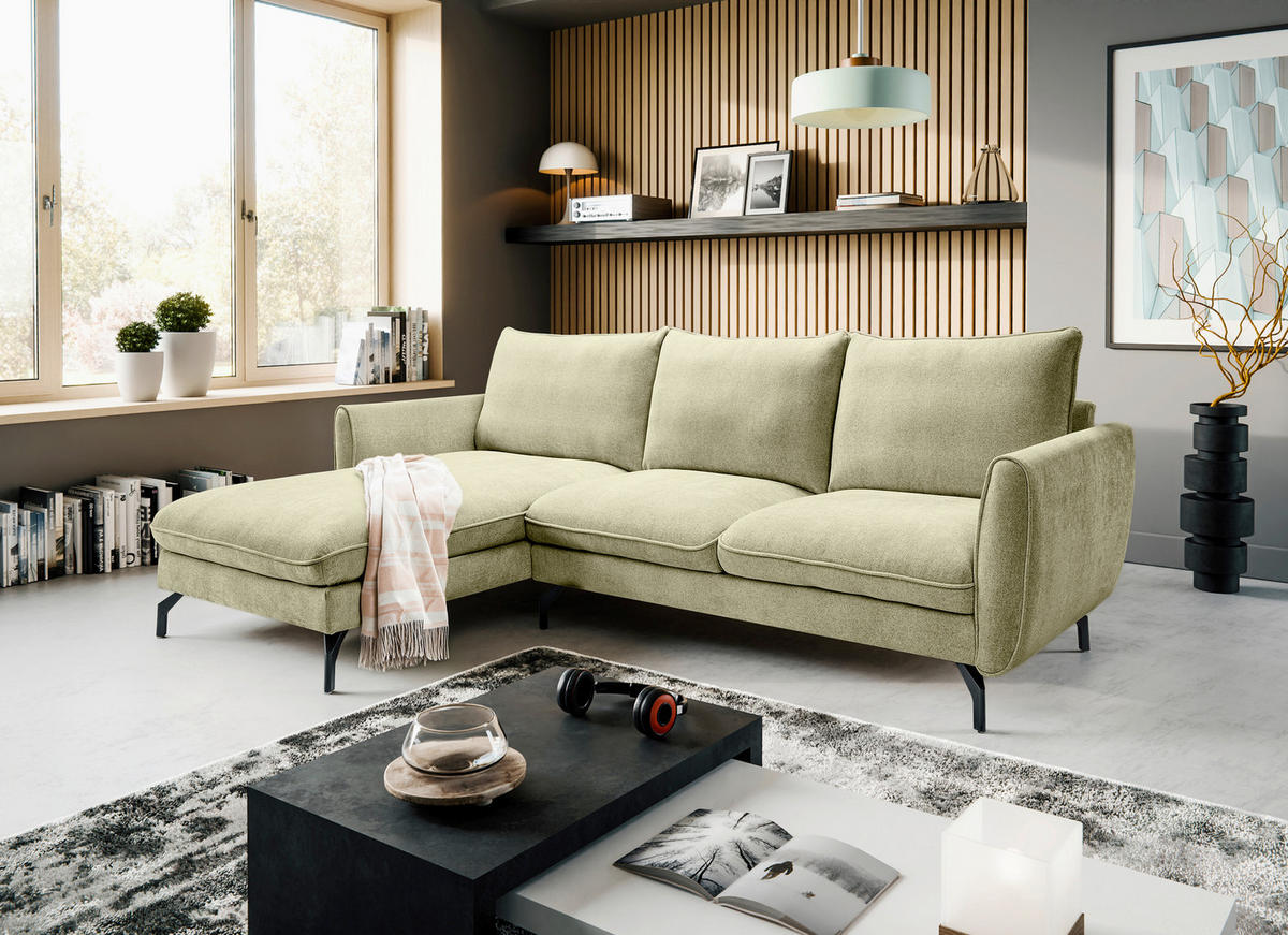 ECKSOFA TORONTO Grün Webstoff  - Schwarz/Grün, Basics, Textil/Metall (259/165cm) - MID.YOU