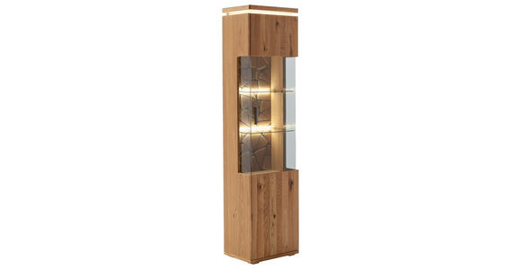 VITRINE in massiv, furniert Balkeneiche Grau, Eichefarben  - Eichefarben/Anthrazit, Natur, Glas/Holz (50/204/37cm) - Linea Natura