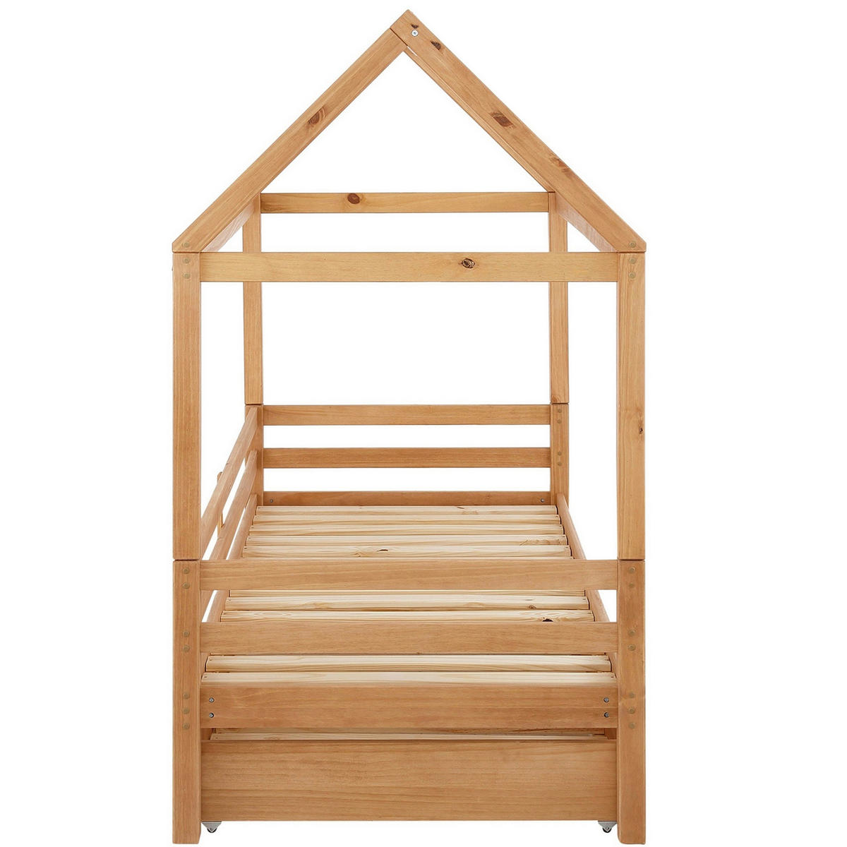 HAUSBETT 90/200 cm,  in Naturfarben, Bettschublade, Lattenrost für Zusatzbett, Lattenrost für Hauptbett  - Naturfarben, MODERN, Holz (90/200cm) - MID.YOU