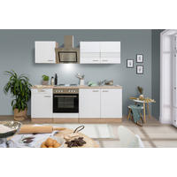 KÜCHENBLOCK 210 cm   in Weiß  - Edelstahlfarben/Eichefarben, Basics, Holzwerkstoff/Metall (210cm) - Respekta