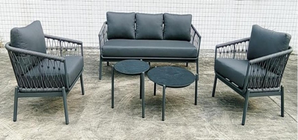 GARTENSET 5-teilig  - Anthrazit, MODERN, Kunststoff/Textil - Gardenson