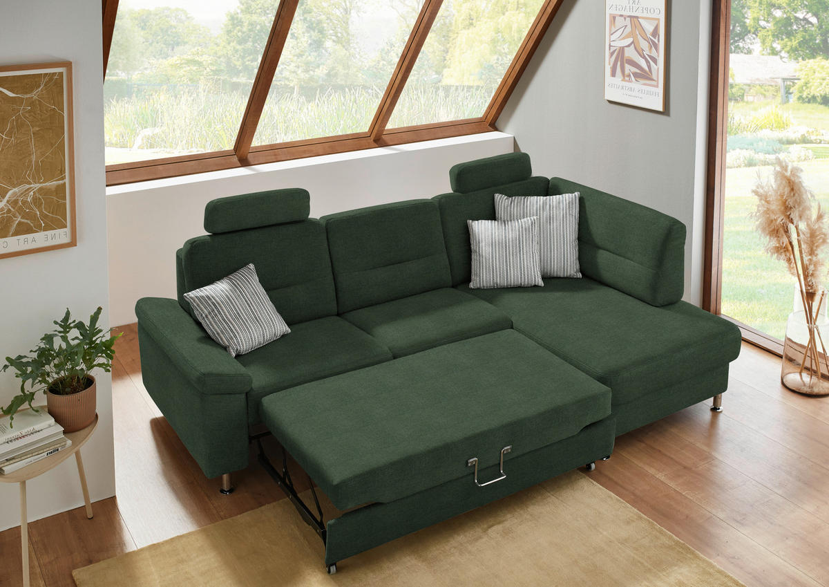 ECKSOFA Flachgewebe Grün  - Alufarben/Grün, Konventionell, Textil/Metall (244/160cm) - Beldomo Comfort