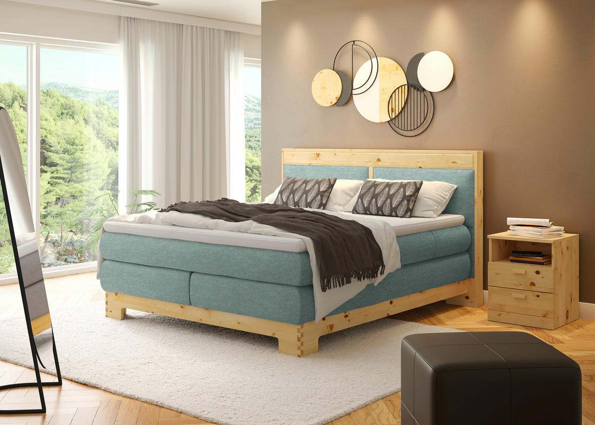 BOXSPRINGBETT 180/200 cm  in Mintgrün  - Mintgrün, Natur, Holz/Textil (180/200cm) - Linea Natura