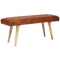 HOCKERBANK 115/53/38 cm Echtleder Braun Holz  - Naturfarben/Braun, MODERN, Leder/Holz (115/53/38cm) - MID.YOU