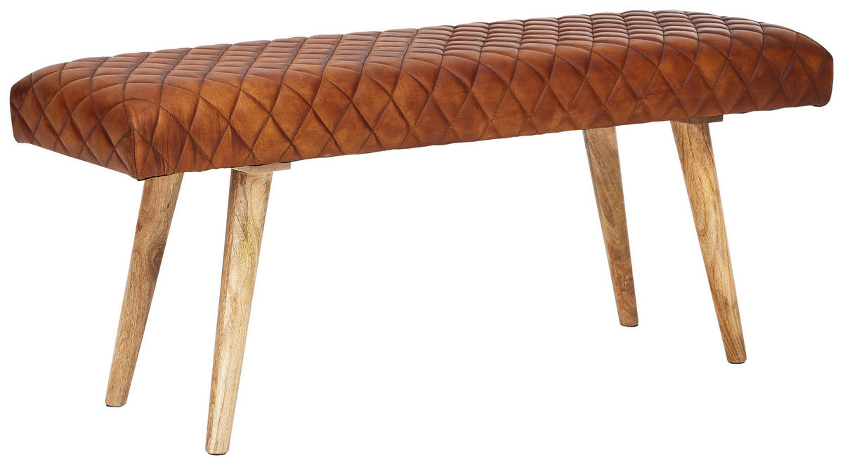HOCKERBANK 115/53/38 cm Echtleder Braun Holz  - Naturfarben/Braun, MODERN, Leder/Holz (115/53/38cm) - MID.YOU