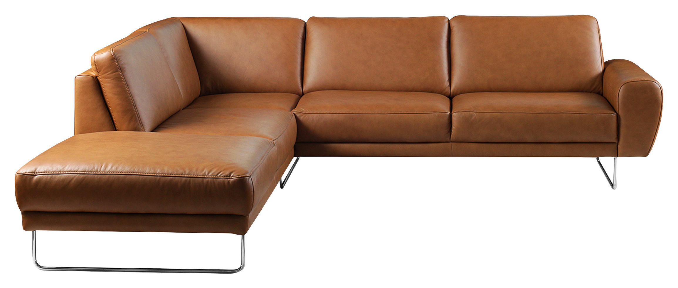 ECKSOFA in Echtleder Cognac  250/273 cm  - Chromfarben/Cognac, Design, Leder/Metall (250/273cm) - Livetastic