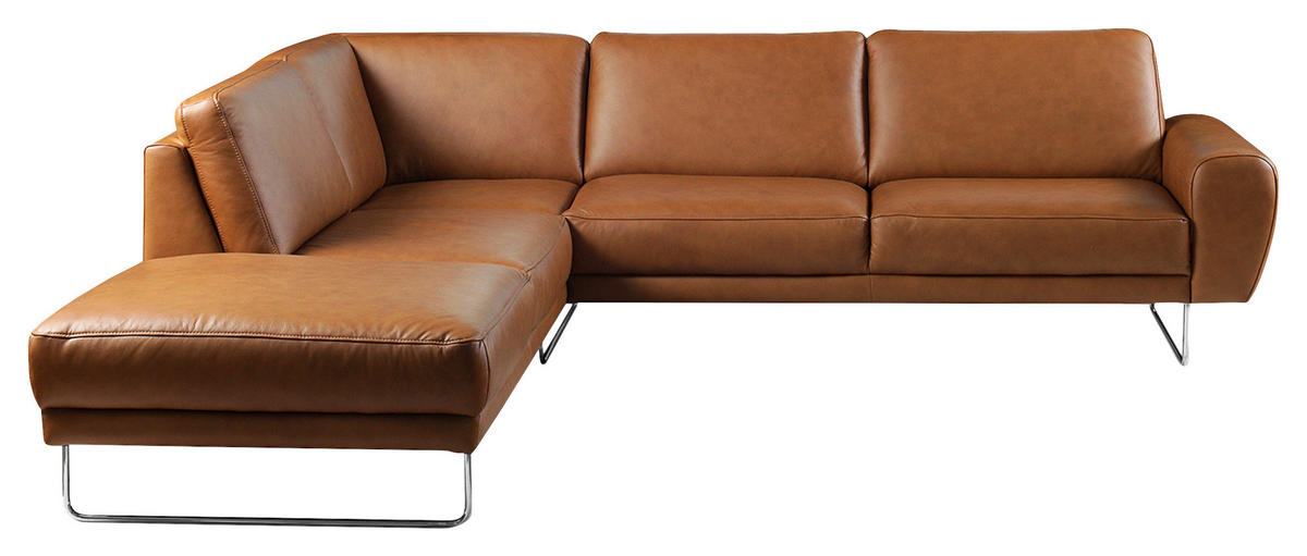 ECKSOFA in Echtleder Cognac  250/273 cm  - Chromfarben/Cognac, Design, Leder/Metall (250/273cm) - Livetastic