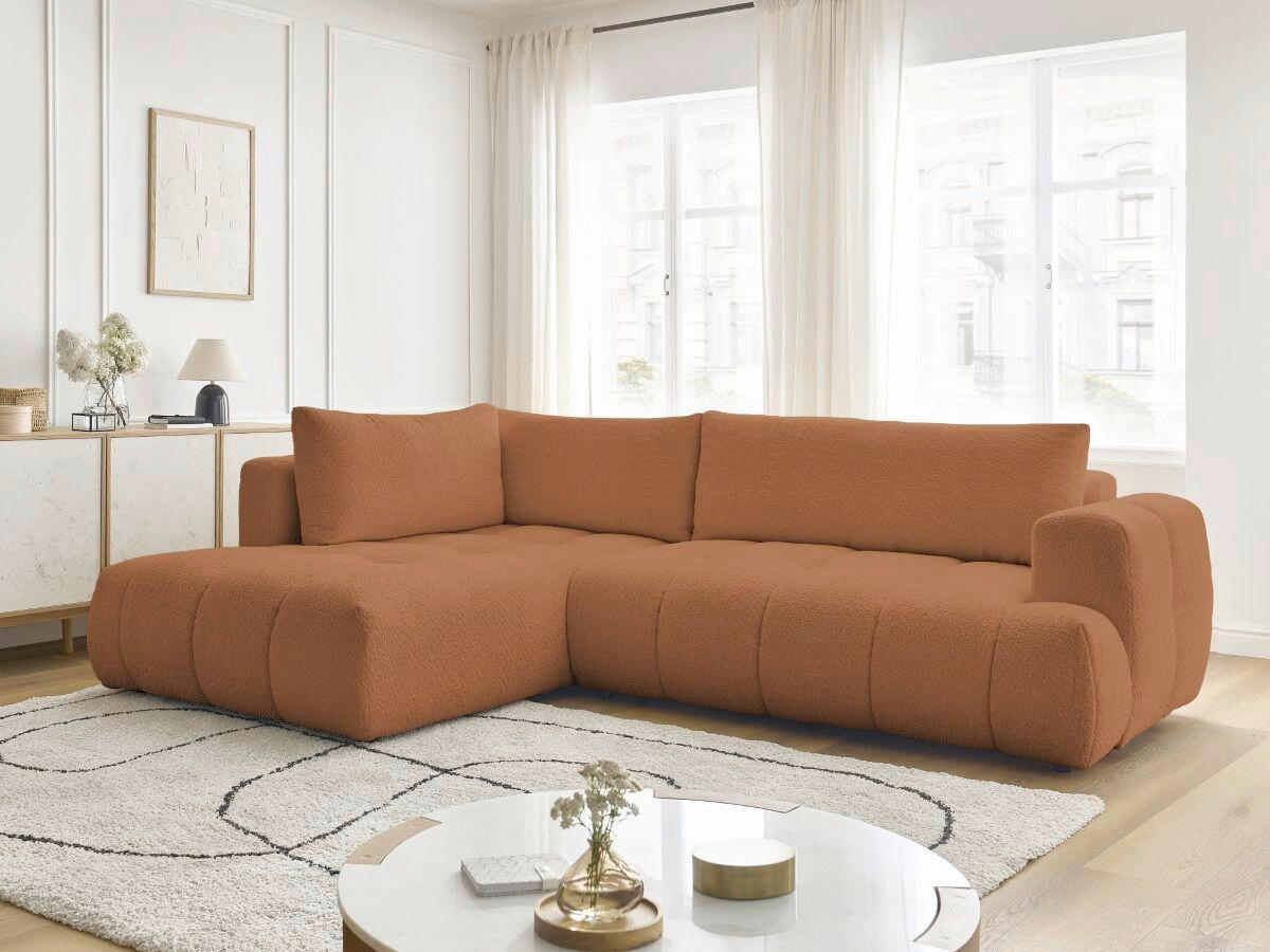 ECKSCHLAFSOFA EVEREST Bouclé Orange  inkl. Rückenkissen, Schlaffunktion  - Schwarz/Orange, MODERN, Kunststoff/Textil (204/282cm)