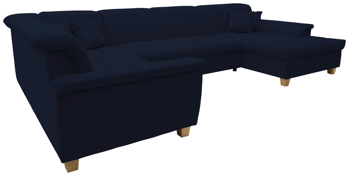 WOHNLANDSCHAFT Dunkelblau Mikrofaser  - Eichefarben/Dunkelblau, KONVENTIONELL, Holz/Textil (206/344/162cm) - MID.YOU