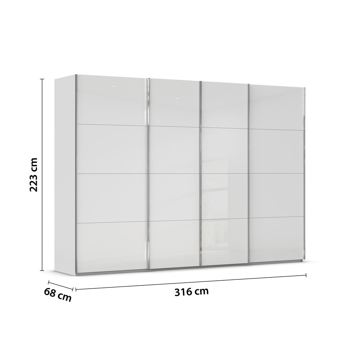 SCHWEBETÜRENSCHRANK 316/223/68 cm 4-türig Weiß, Hellgrau  - Chromfarben/Hellgrau, Design, Glas/Holzwerkstoff (316/223/68cm) - Novel